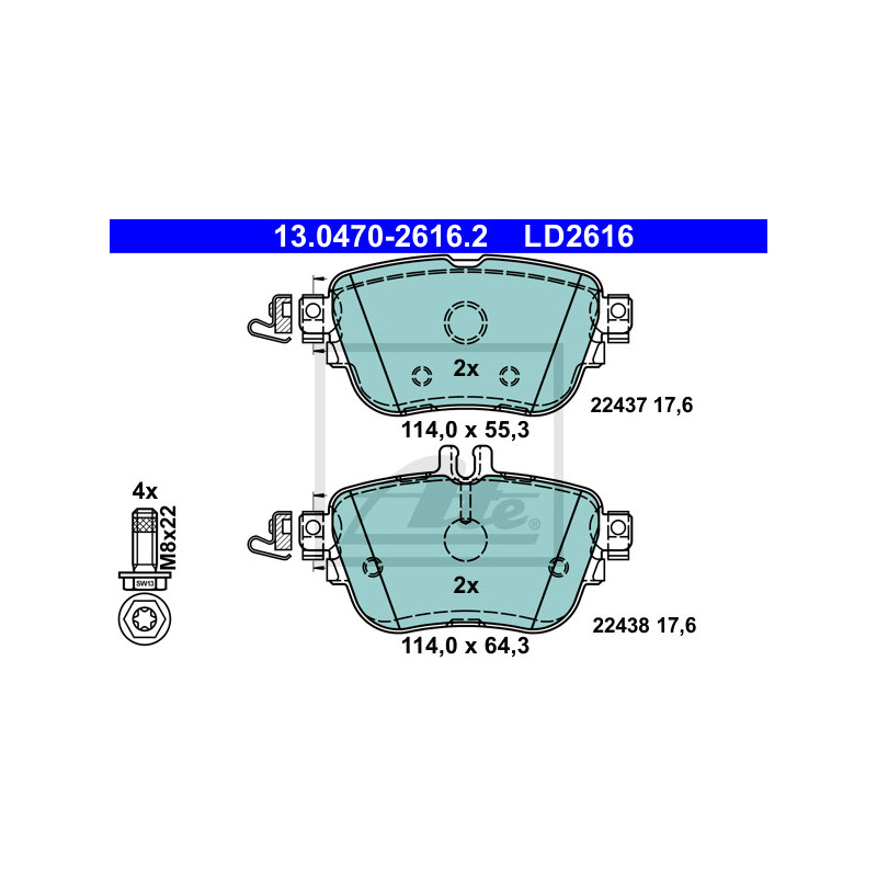 Jeu de quatre plaquettes de frein à disque ATE