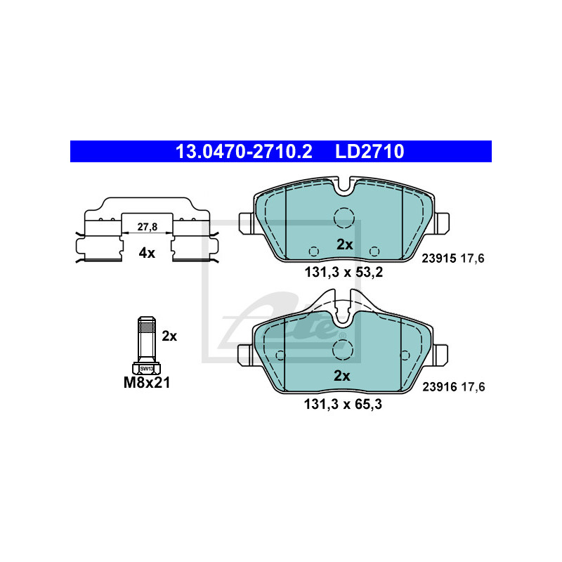 Jeu de quatre plaquettes de frein à disque ATE