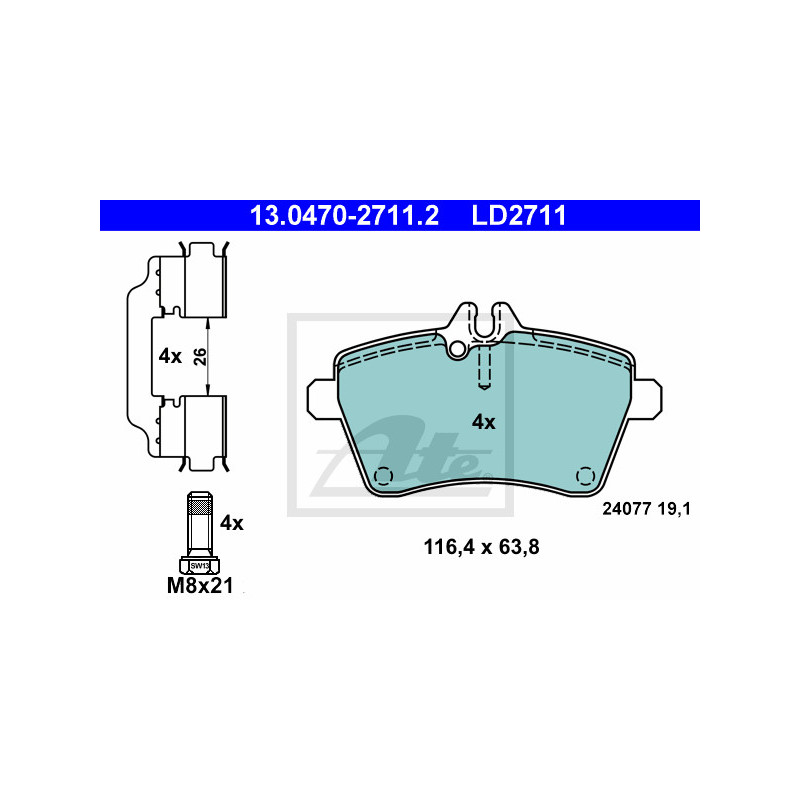 Jeu de quatre plaquettes de frein à disque ATE