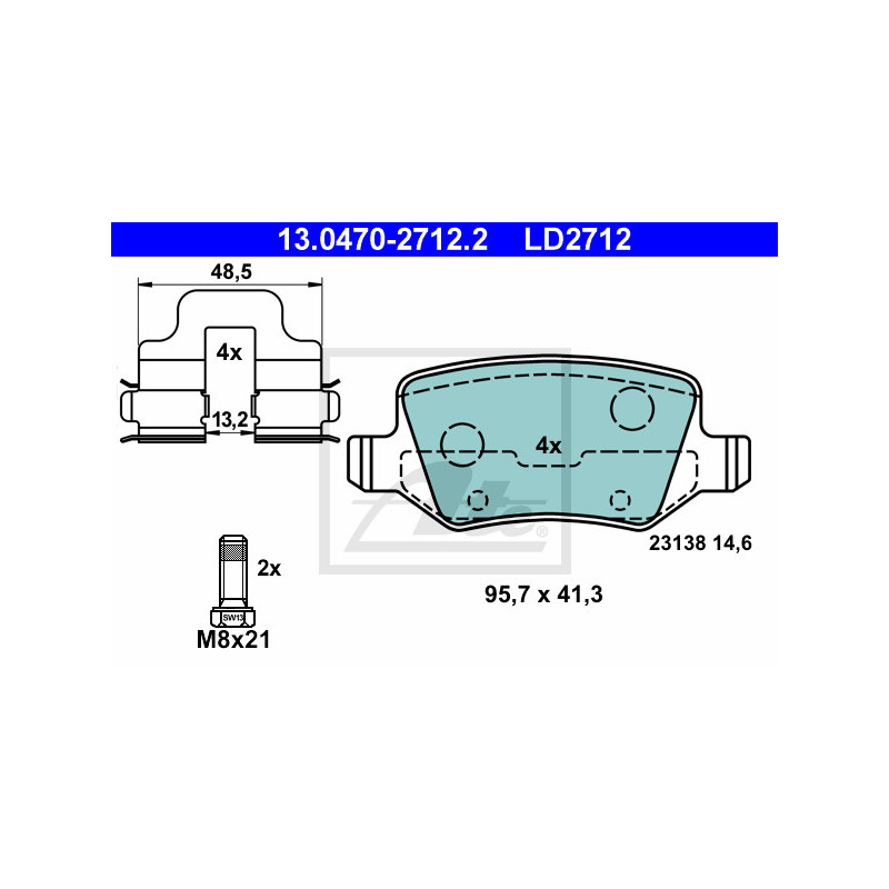 Jeu de quatre plaquettes de frein à disque ATE
