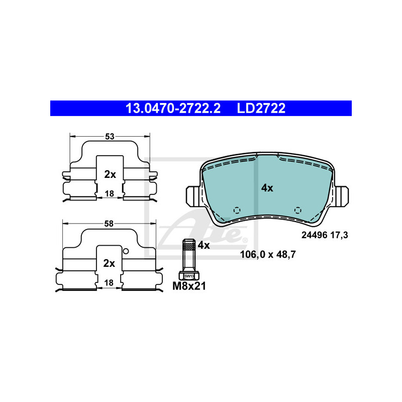 Jeu de quatre plaquettes de frein à disque ATE