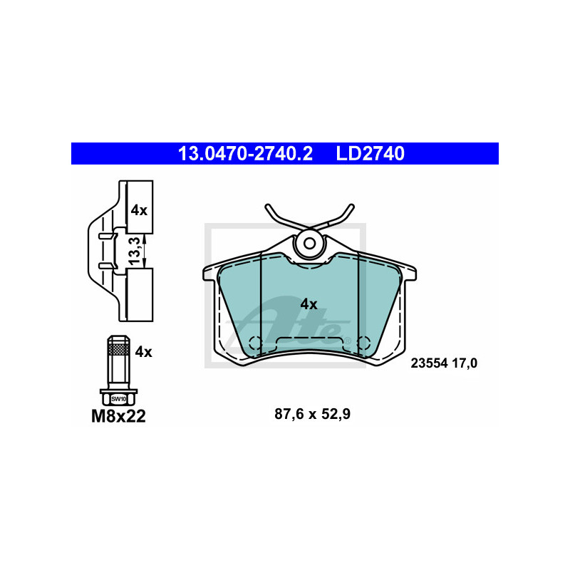 Jeu de quatre plaquettes de frein à disque ATE