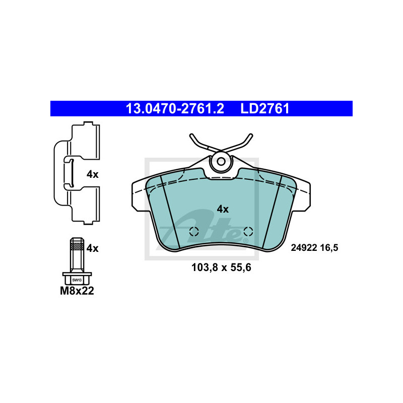 Jeu de quatre plaquettes de frein à disque ATE