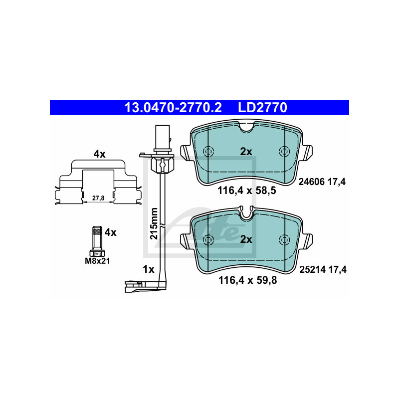 Jeu de quatre plaquettes de frein à disque ATE