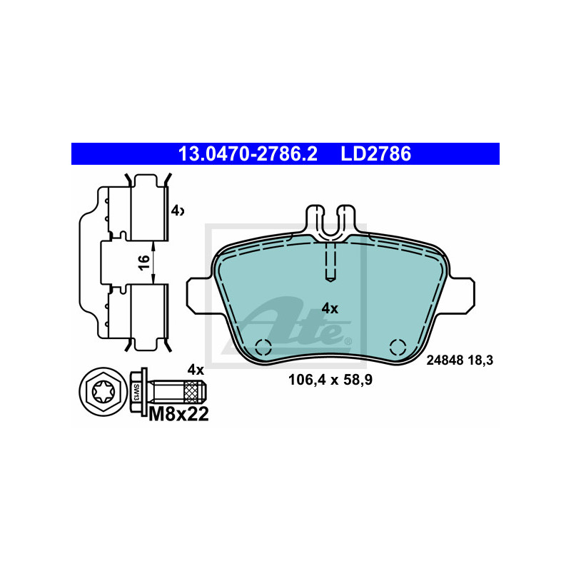 Jeu de quatre plaquettes de frein à disque ATE