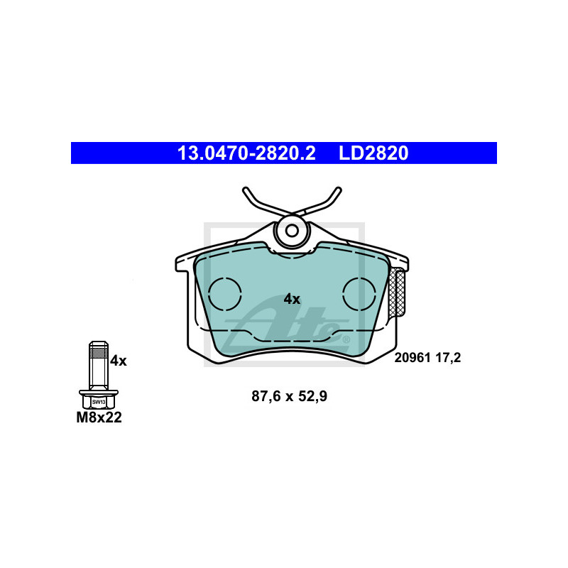 Jeu de quatre plaquettes de frein à disque ATE