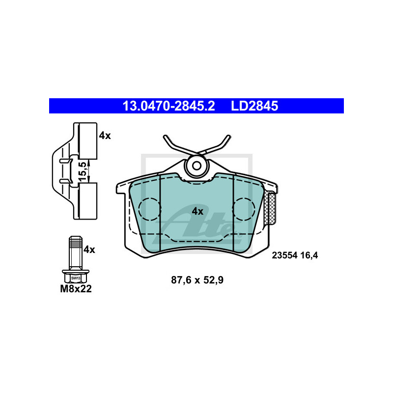 Jeu de quatre plaquettes de frein à disque ATE