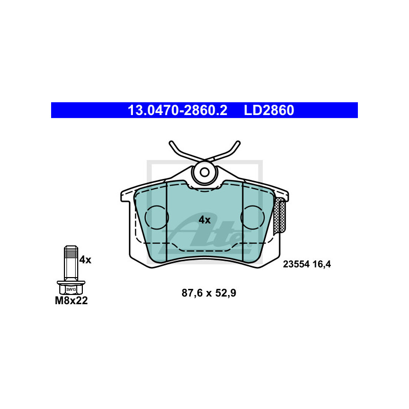 Jeu de quatre plaquettes de frein à disque ATE
