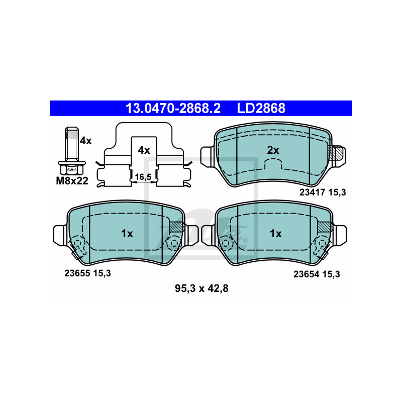 Jeu de quatre plaquettes de frein à disque ATE