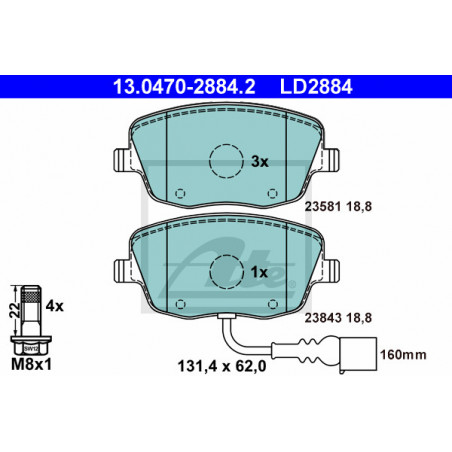 Jeu de quatre plaquettes de frein à disque ATE