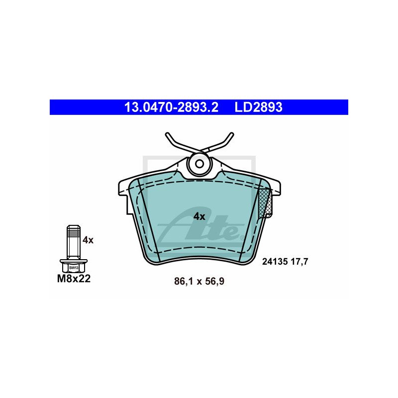 Jeu de quatre plaquettes de frein à disque ATE