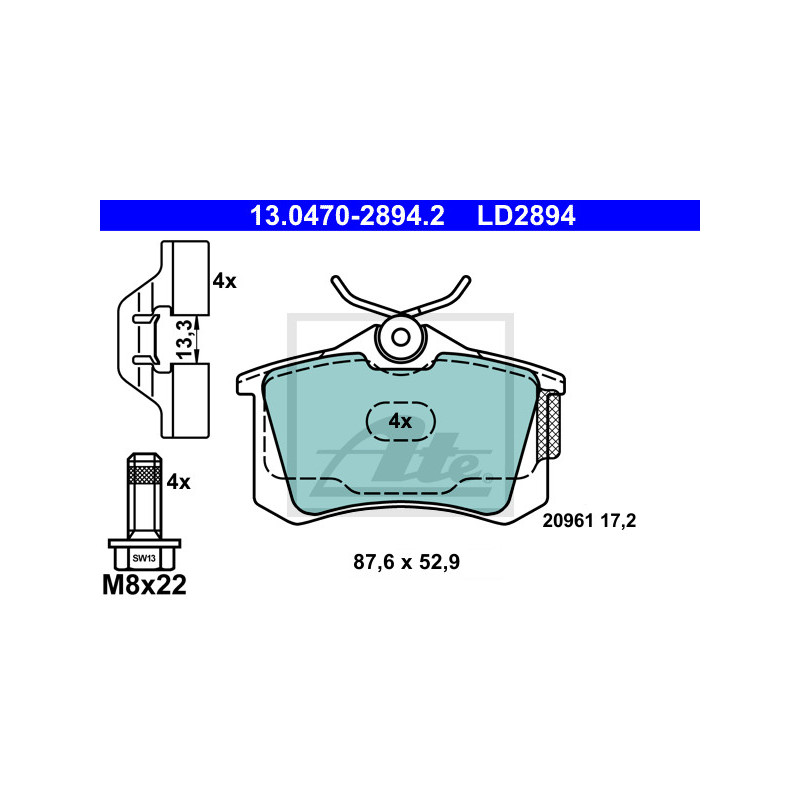 Jeu de quatre plaquettes de frein à disque ATE