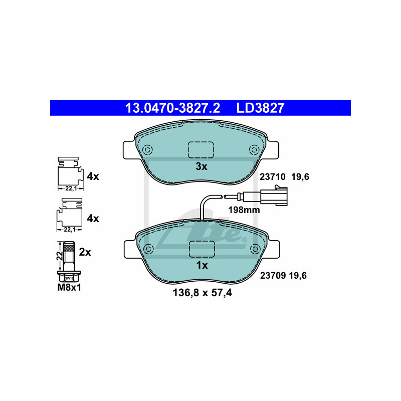 Jeu de quatre plaquettes de frein à disque ATE