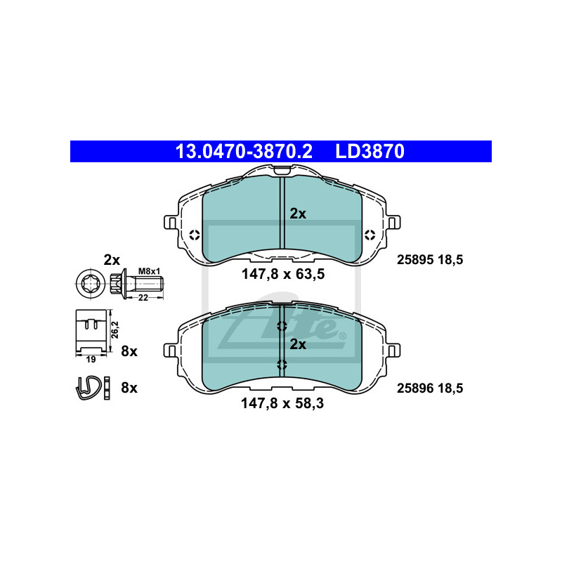 Jeu de quatre plaquettes de frein à disque ATE