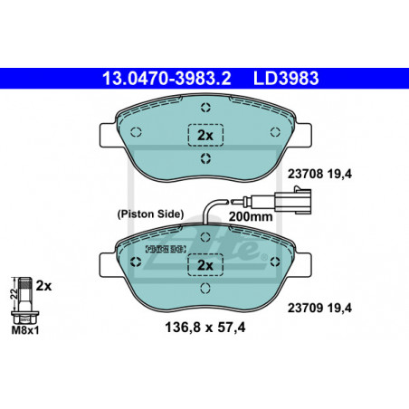 Jeu de quatre plaquettes de frein à disque ATE