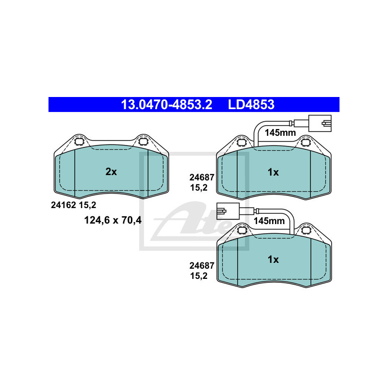 Jeu de quatre plaquettes de frein à disque ATE