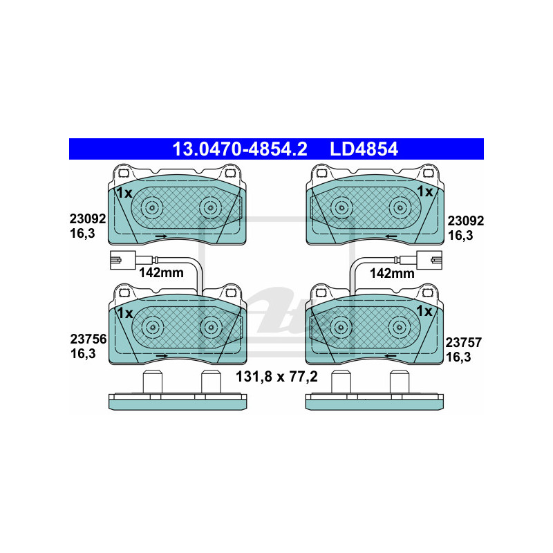Jeu de quatre plaquettes de frein à disque ATE