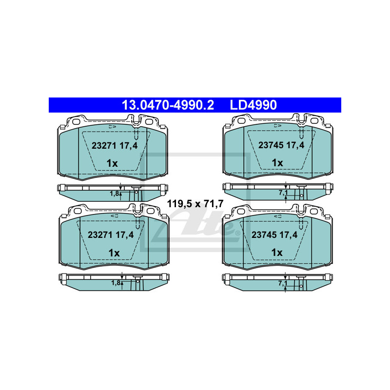 Jeu de quatre plaquettes de frein à disque ATE