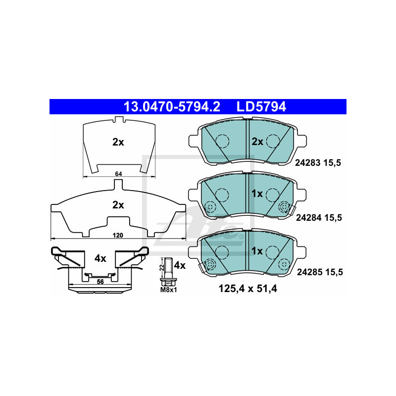Jeu de quatre plaquettes de frein à disque ATE