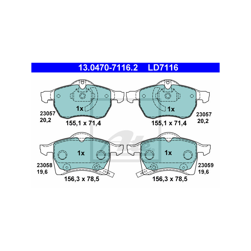 Jeu de quatre plaquettes de frein à disque ATE