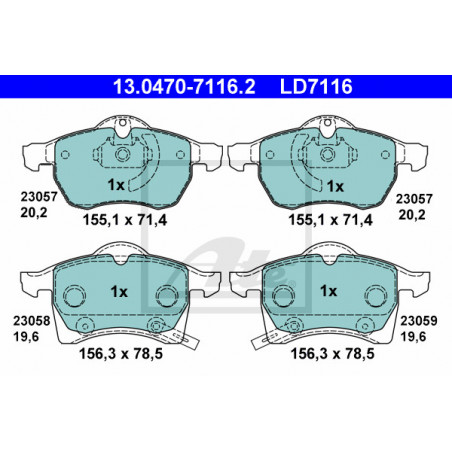 Jeu de quatre plaquettes de frein à disque ATE