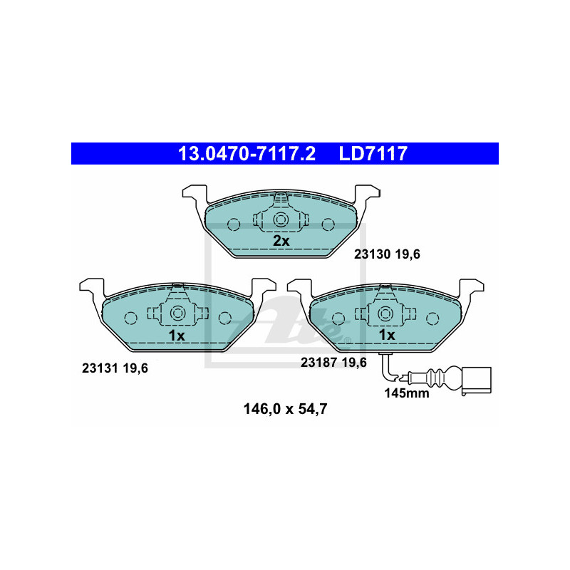 Jeu de quatre plaquettes de frein à disque ATE