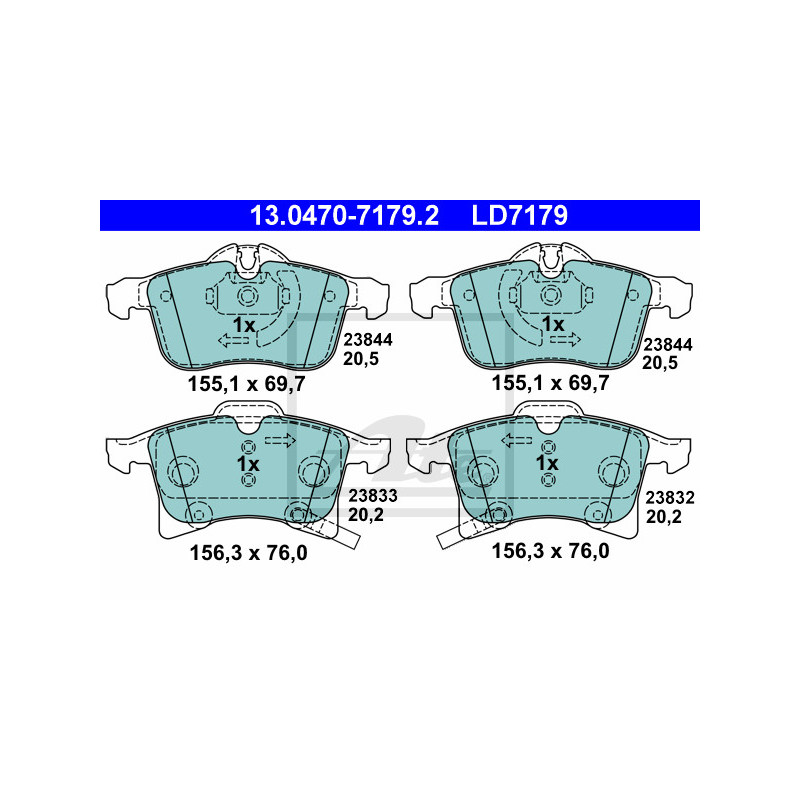 Jeu de quatre plaquettes de frein à disque ATE