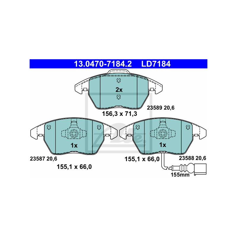 Jeu de quatre plaquettes de frein à disque ATE