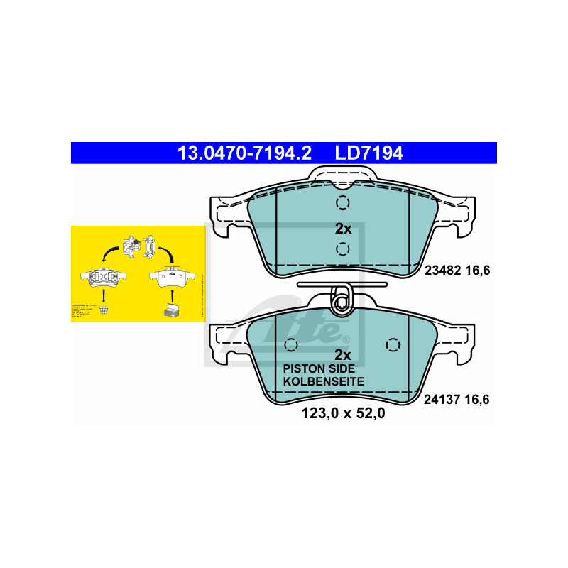 Jeu de quatre plaquettes de frein à disque ATE