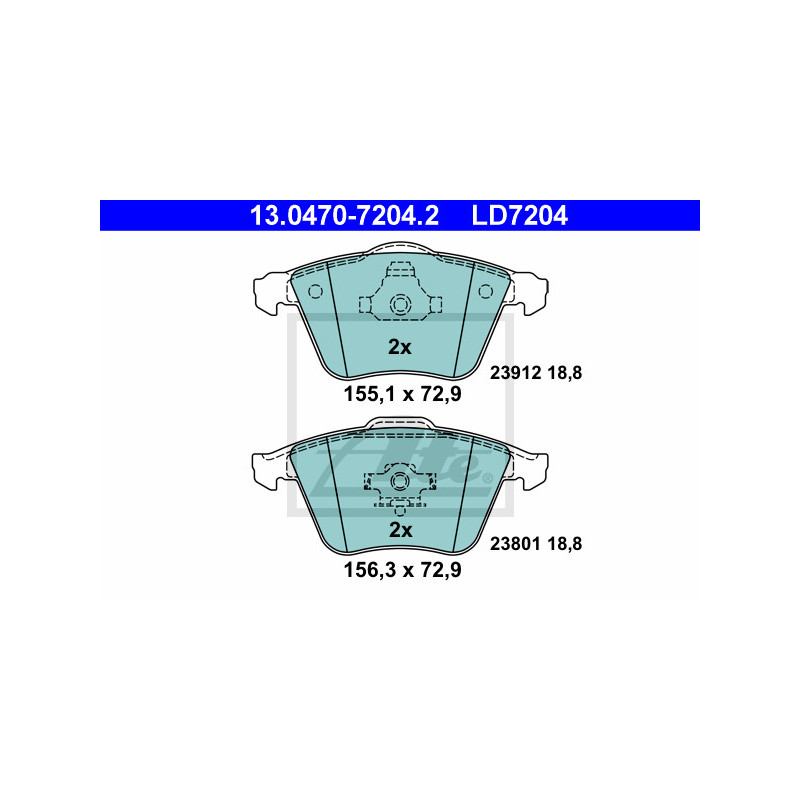 Jeu de quatre plaquettes de frein à disque ATE
