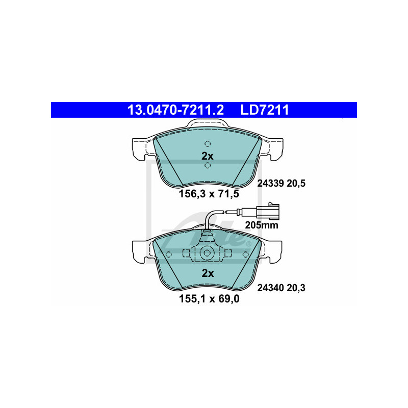 Jeu de quatre plaquettes de frein à disque ATE