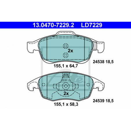 Jeu de quatre plaquettes de frein à disque ATE