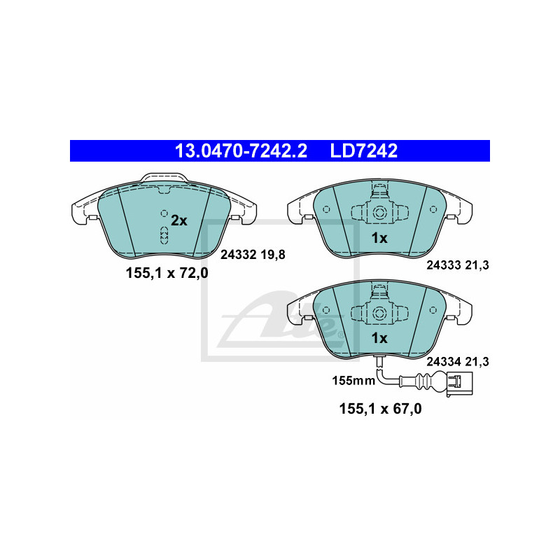 Jeu de quatre plaquettes de frein à disque ATE