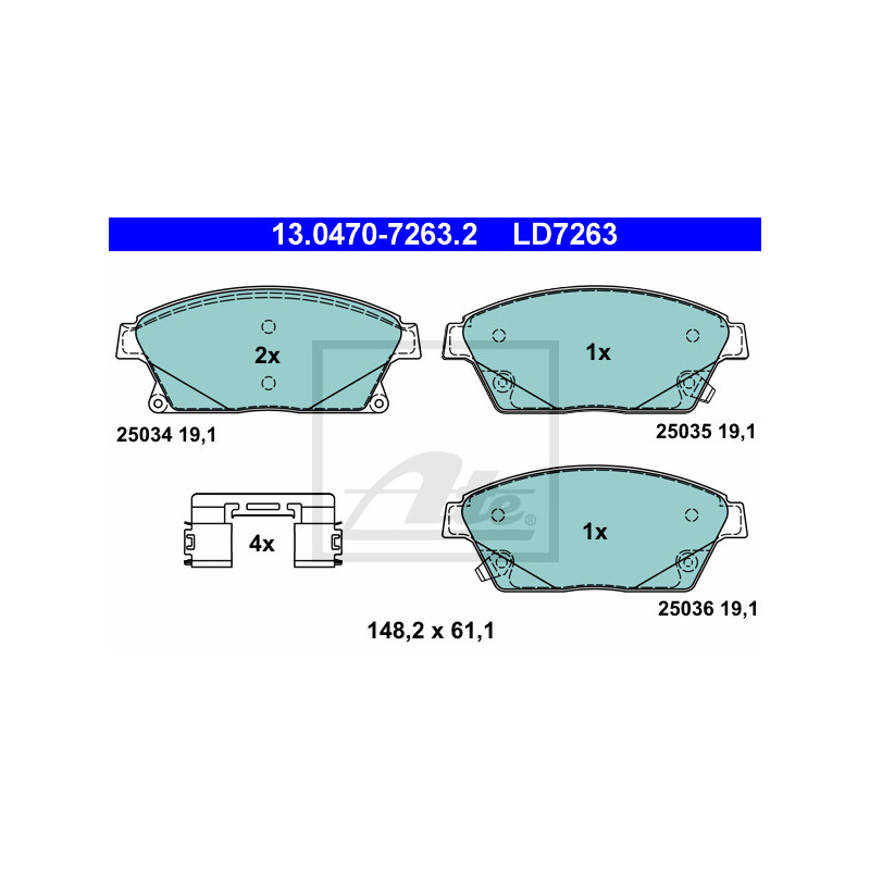 Jeu de quatre plaquettes de frein à disque ATE