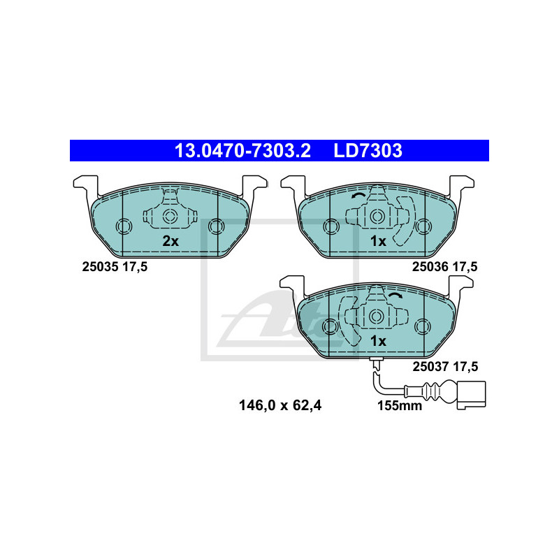Jeu de quatre plaquettes de frein à disque ATE