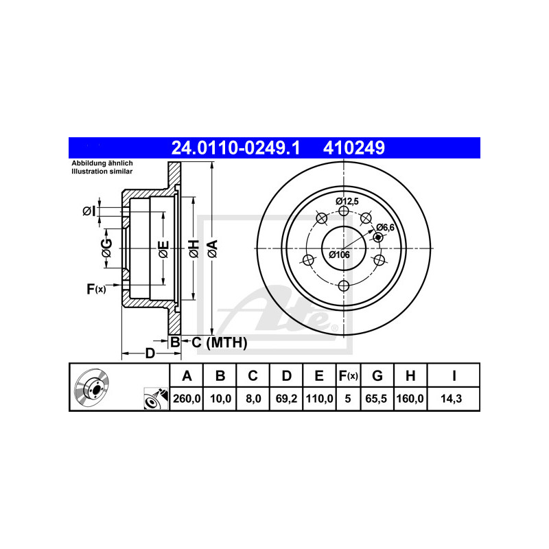 Jeu de 2 disques de frein ATE