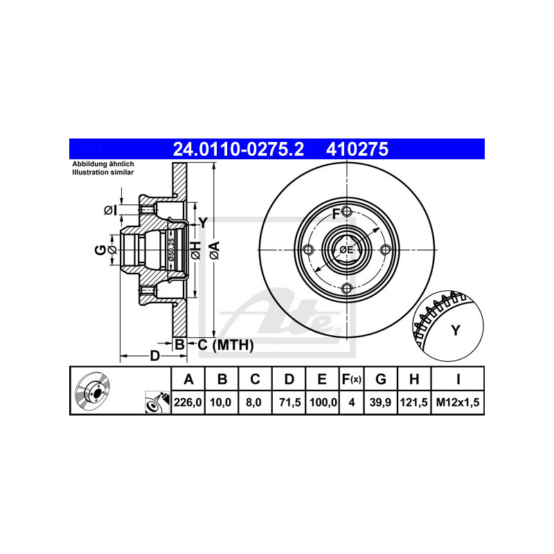 Jeu de 2 disques de frein ATE