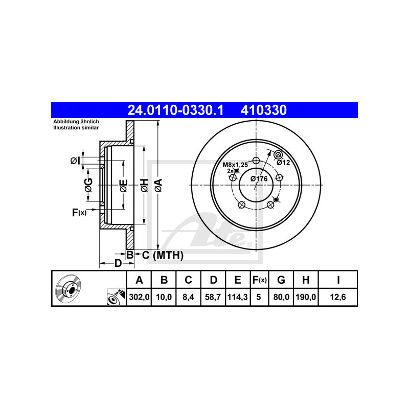 Jeu de 2 disques de frein ATE