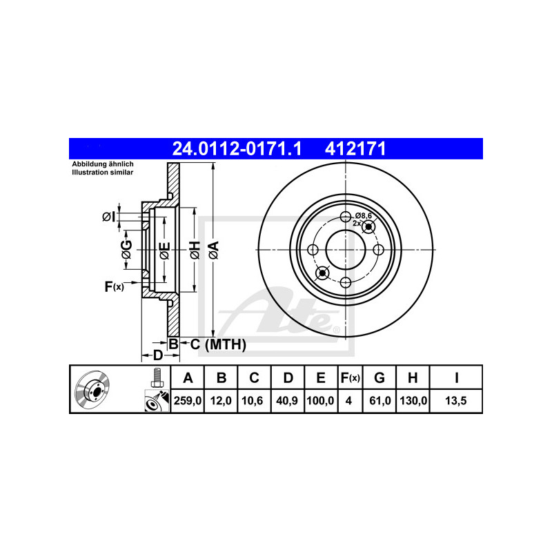 Jeu de 2 disques de frein ATE