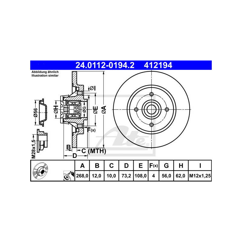 Jeu de 2 disques de frein ATE
