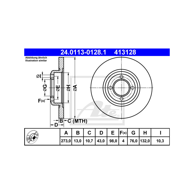 Jeu de 2 disques de frein ATE