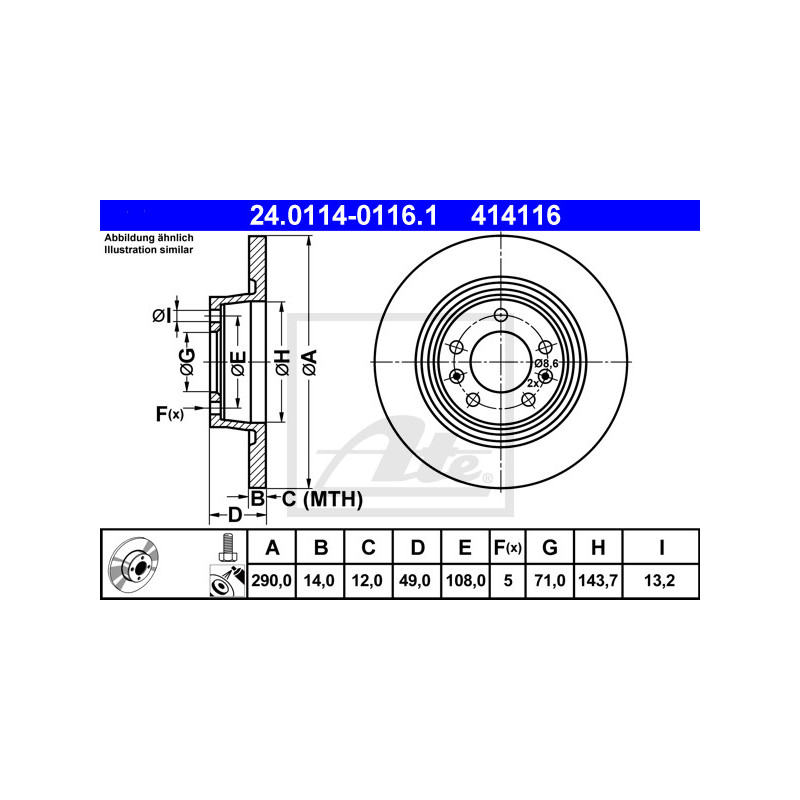 Jeu de 2 disques de frein ATE