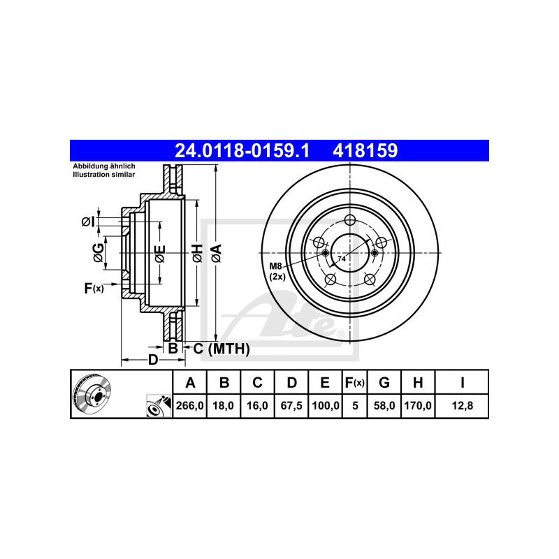 Jeu de 2 disques de frein ATE