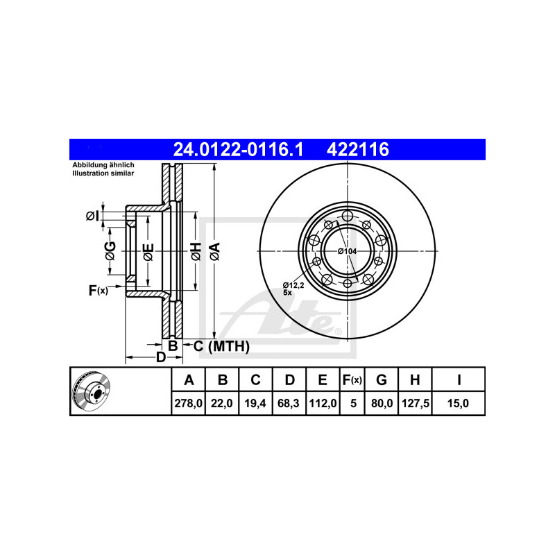 Jeu de 2 disques de frein ATE