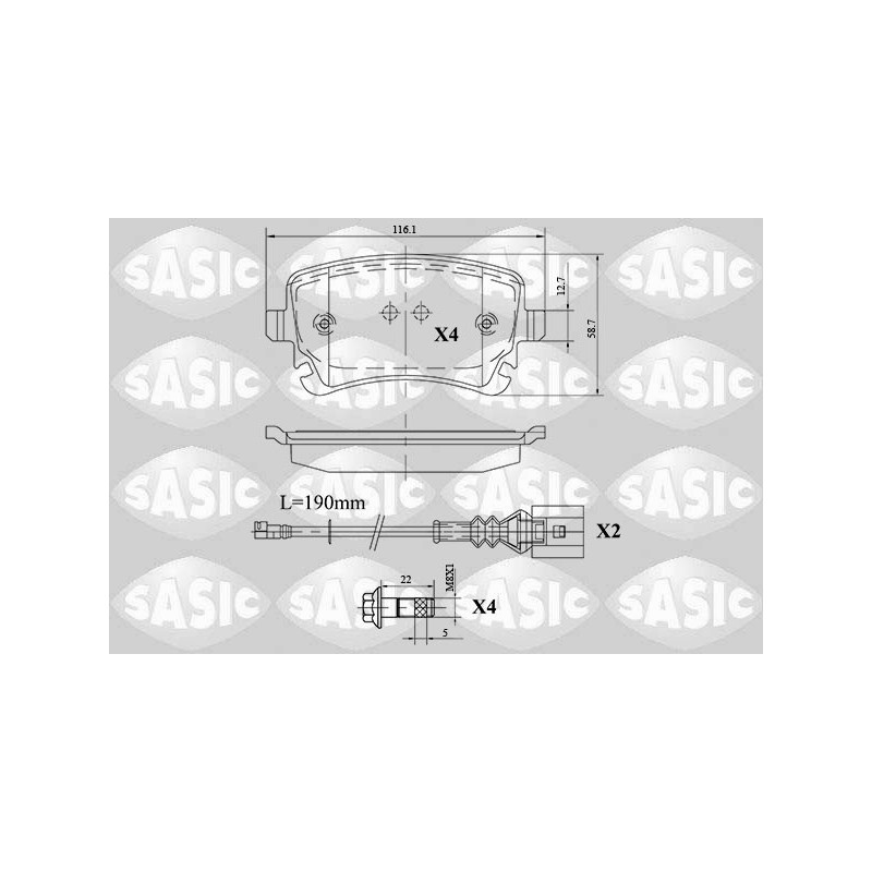 Jeu de quatre plaquettes de frein à disque SASIC