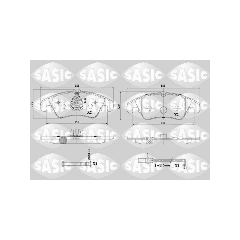 Jeu de quatre plaquettes de frein à disque SASIC