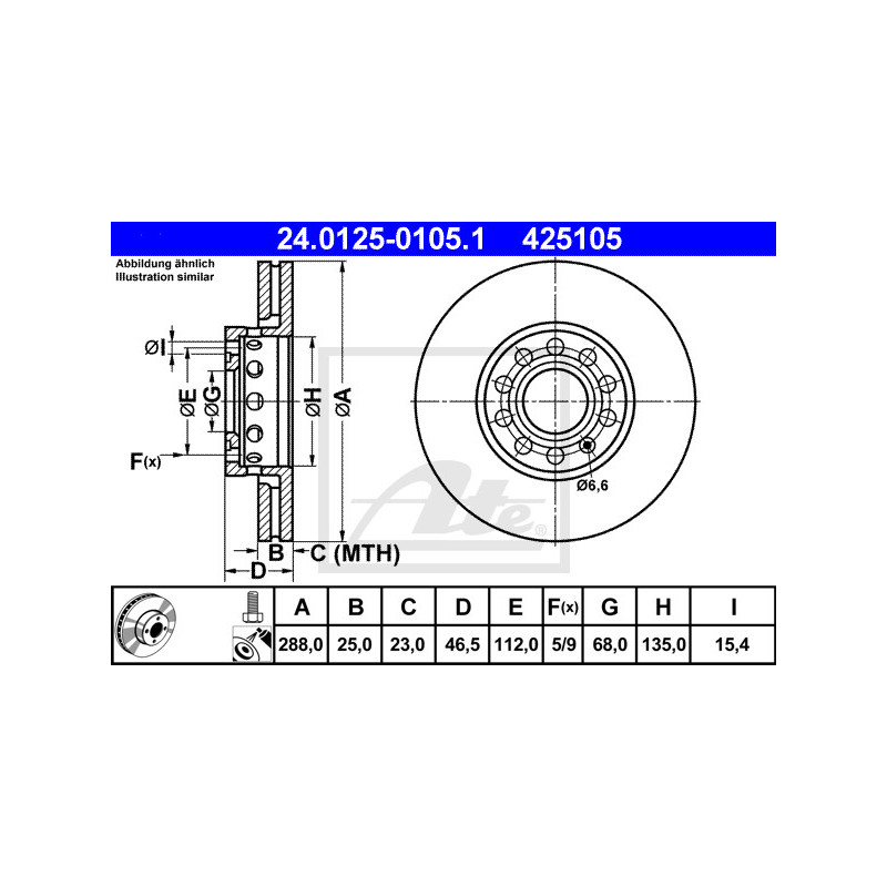 Jeu de 2 disques de frein ATE