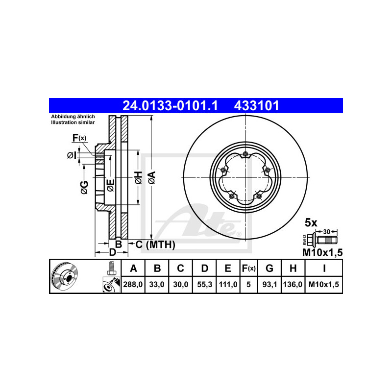 Jeu de 2 disques de frein ATE