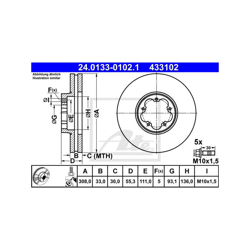Jeu de 2 disques de frein ATE