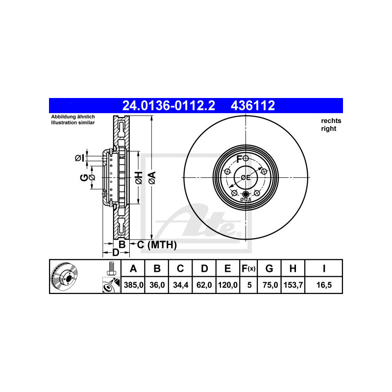 Jeu de 2 disques de frein ATE